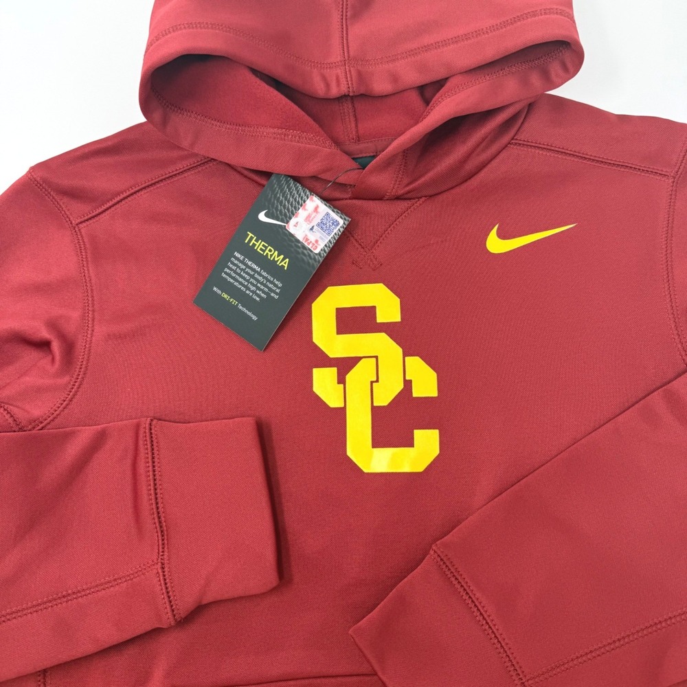 Nike Boys Medium‎ USC Trojans Therma-FIT Pullover Hoodie Red Yellow B41552 NEW
